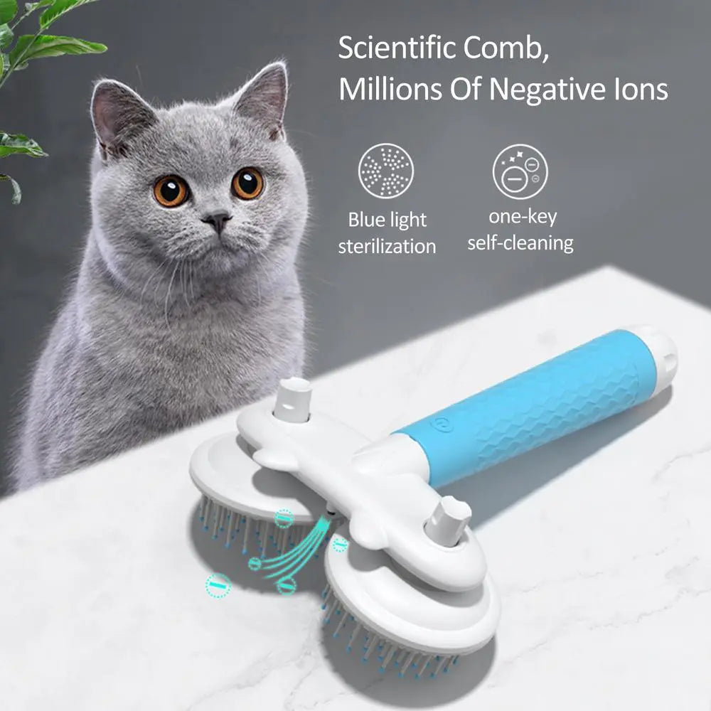 Pet Cat Brush, Dog Slicker Brush Double-headed, Negative Ion, One-button Self Cleaning Dog & Cat Hair Removal Pets Products