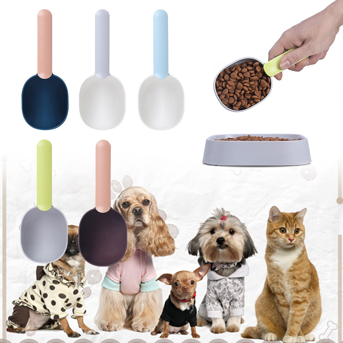 Pet Food Scoop With Ergonomic Bag Clip Handle For Cats, Puppies And Small Dogs -Measuring Scoop Dog Food Scoop, Plastic Measuring Cup Pet Food Feeding 1 Cup Spoon Long Handle With Clip For Dogs Cats