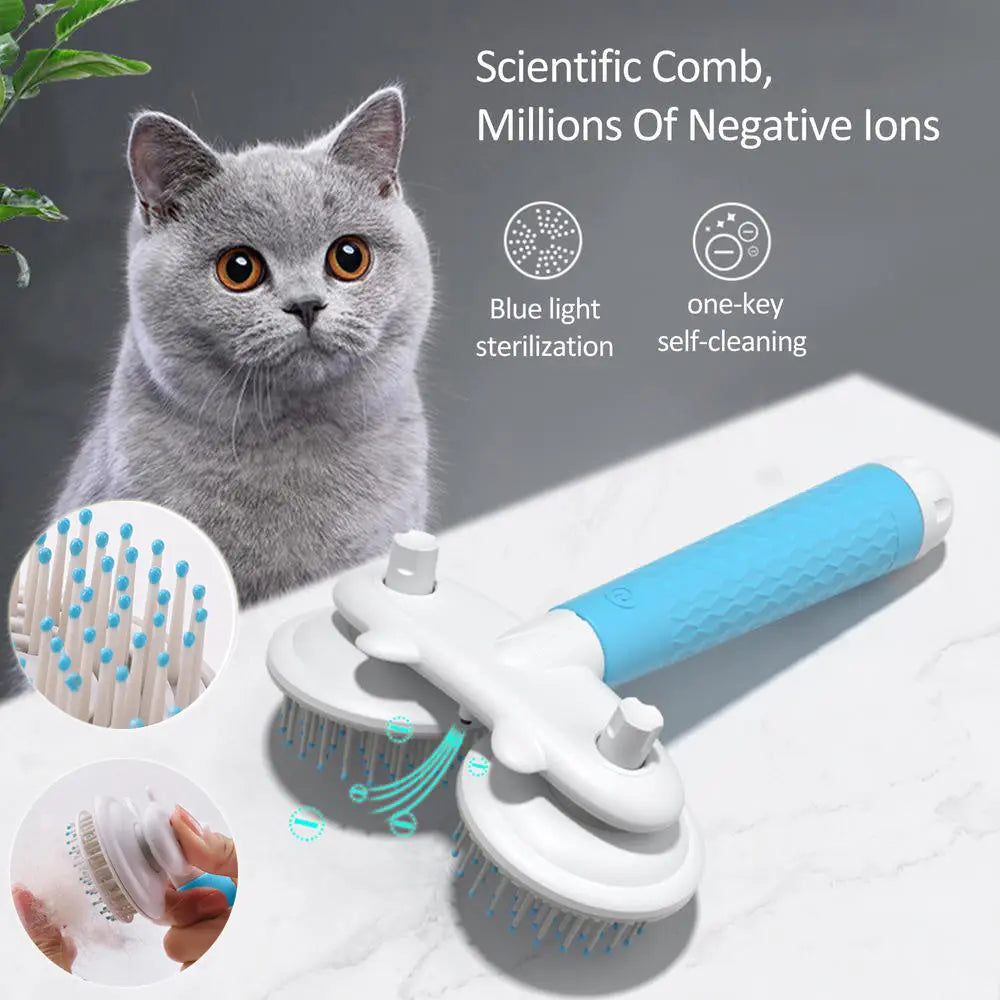 Pet Cat Brush, Dog Slicker Brush Double-headed, Negative Ion, One-button Self Cleaning Dog & Cat Hair Removal Pets Products