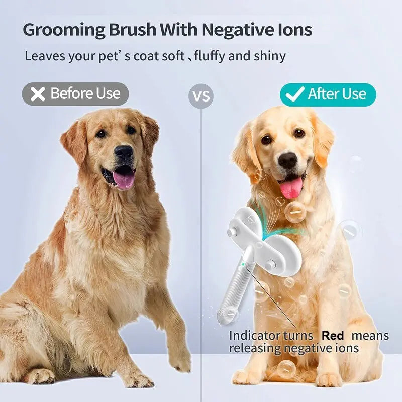 Pet Cat Brush, Dog Slicker Brush Double-headed, Negative Ion, One-button Self Cleaning Dog & Cat Hair Removal Pets Products