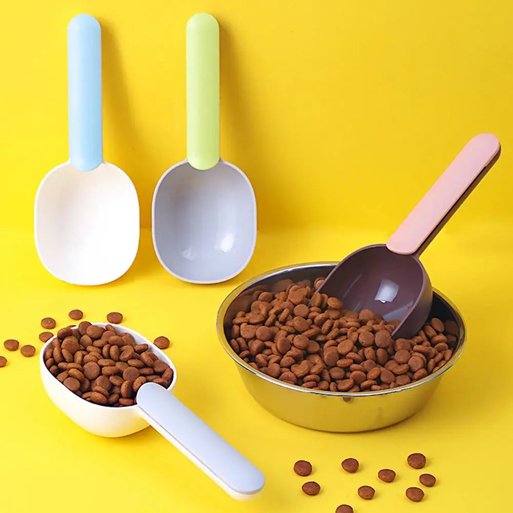 Pet Food Scoop With Ergonomic Bag Clip Handle For Cats, Puppies And Small Dogs -Measuring Scoop Dog Food Scoop, Plastic Measuring Cup Pet Food Feeding 1 Cup Spoon Long Handle With Clip For Dogs Cats