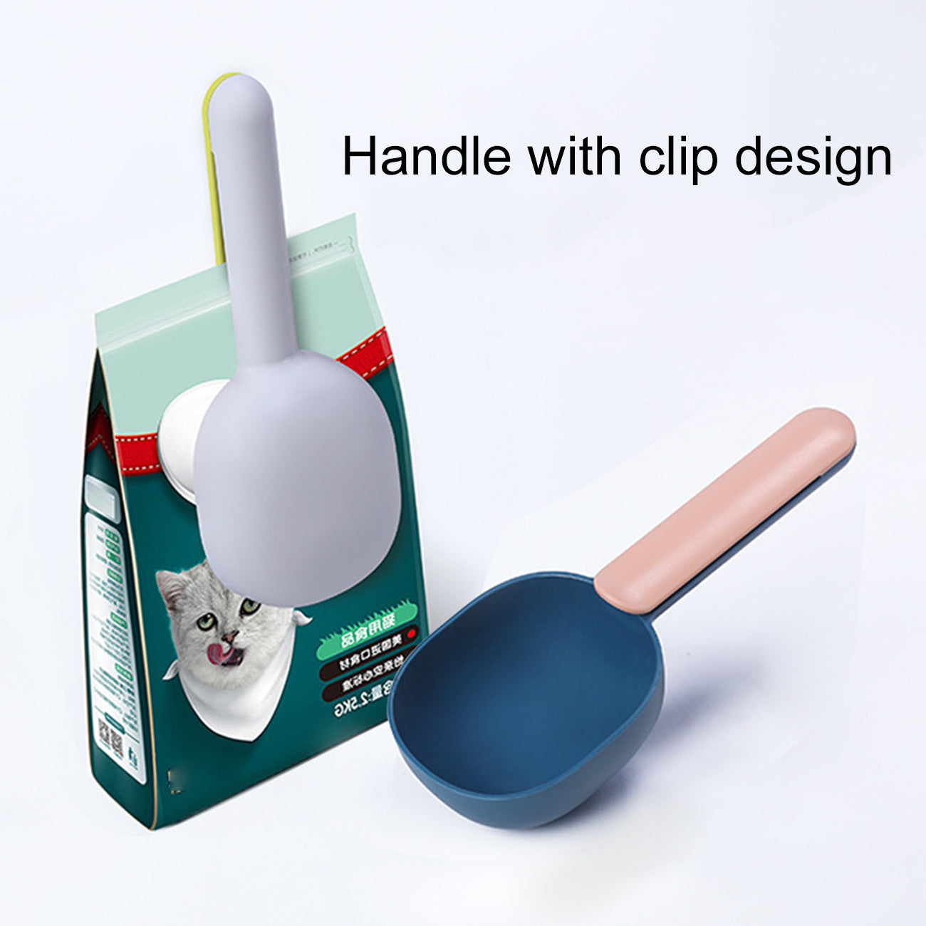 Pet Food Scoop With Ergonomic Bag Clip Handle For Cats, Puppies And Small Dogs -Measuring Scoop Dog Food Scoop, Plastic Measuring Cup Pet Food Feeding 1 Cup Spoon Long Handle With Clip For Dogs Cats